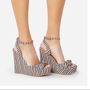 Justfab Striped Bow Wedges